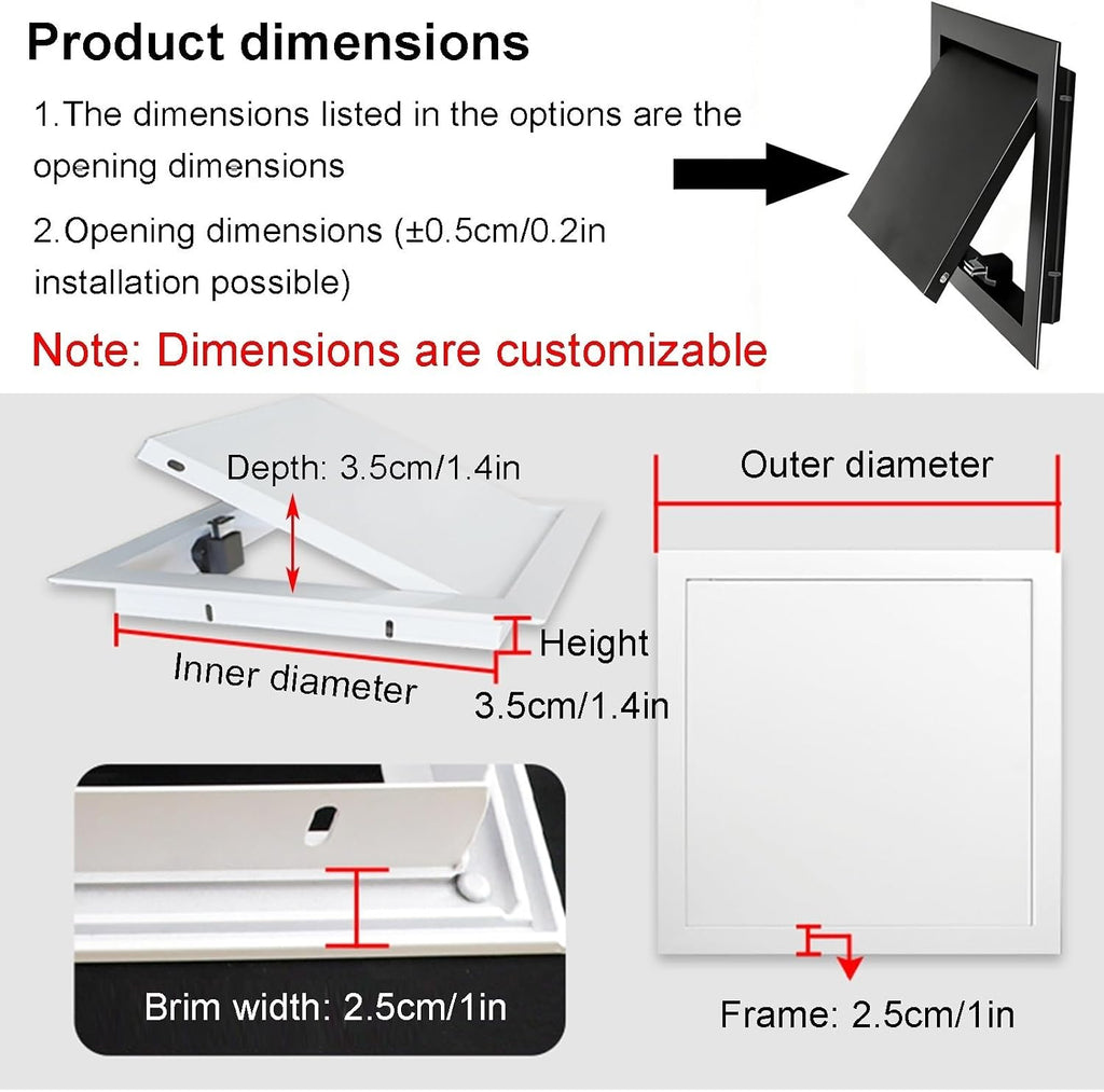 Aluminum Alloy Acces-s Cover Panel, Universal Flush Mount Service Hatch Door with Screws, Wall Inspection Hole Cover Plate for Plumbing & Electrical Cables(Black,20x20cm(7.9x7.9in))