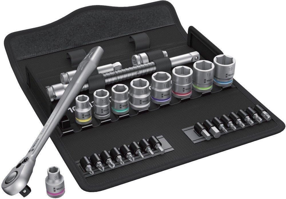 Wera 05004048001 8100 SB 8 Zyklop Metal Ratchet Set with switch lever, 3/8' drive, metric, 29 pieces