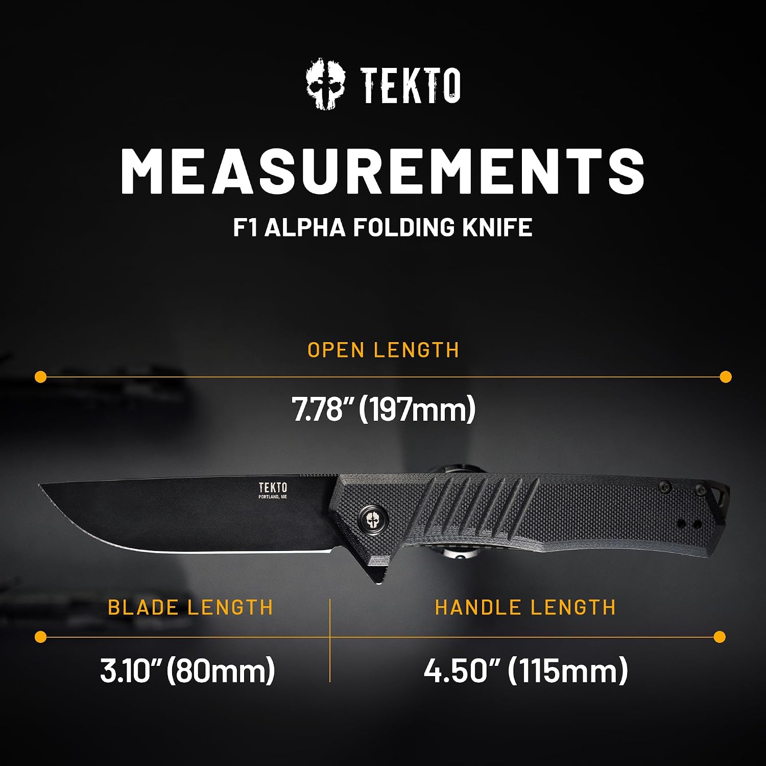 TEKTO F1 Alpha Folding Pocket Knife - Modified Straight Back Blade, Titanium Coated D2 Steel, Tactical Knife, EDC Folding Pocket Knives for Camping, Hunting & Backpacking - G10 Black, Black Accents