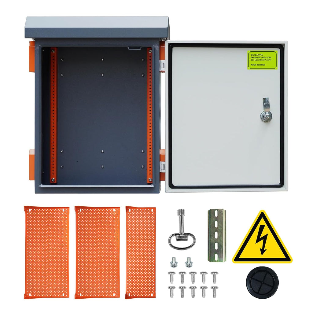 Outdoor Electrical Enclosure Nema Box with Rain Hood Weatherproof Box for Electronics Junction Box with Fan Vented, Electrical Cabinet with Mounting Track Hole in Back 16X20X8