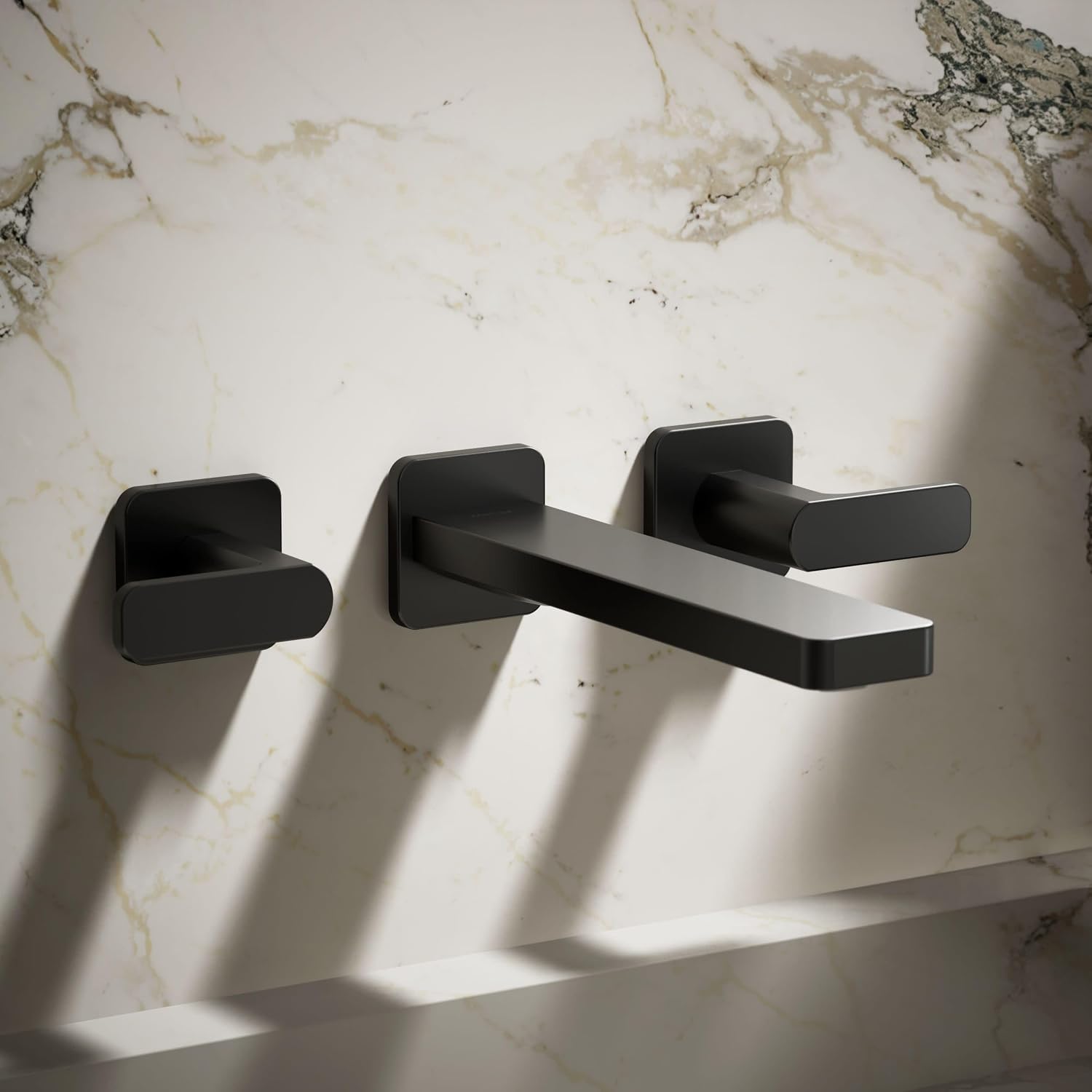 KOHLER T27120-4-BL Parallel® Wall-mount bathroom sink faucet trim, Matte Black