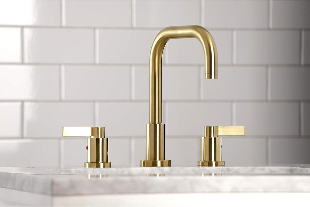Kingston Brass FSC8933NDL NuvoFusion Widespread Bathroom Faucet with Pop-Up Drain, Brushed Brass, 10.5 x 6.81 x 9.5