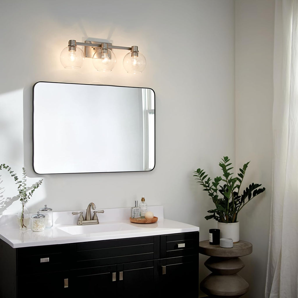 Kichler Harmony 24.5' Vanity Light in Brushed Nickel, 3-Light Traditional Bathroom Vanity with Clear Glass, (24.5' W x 8.25' H), 45894NI