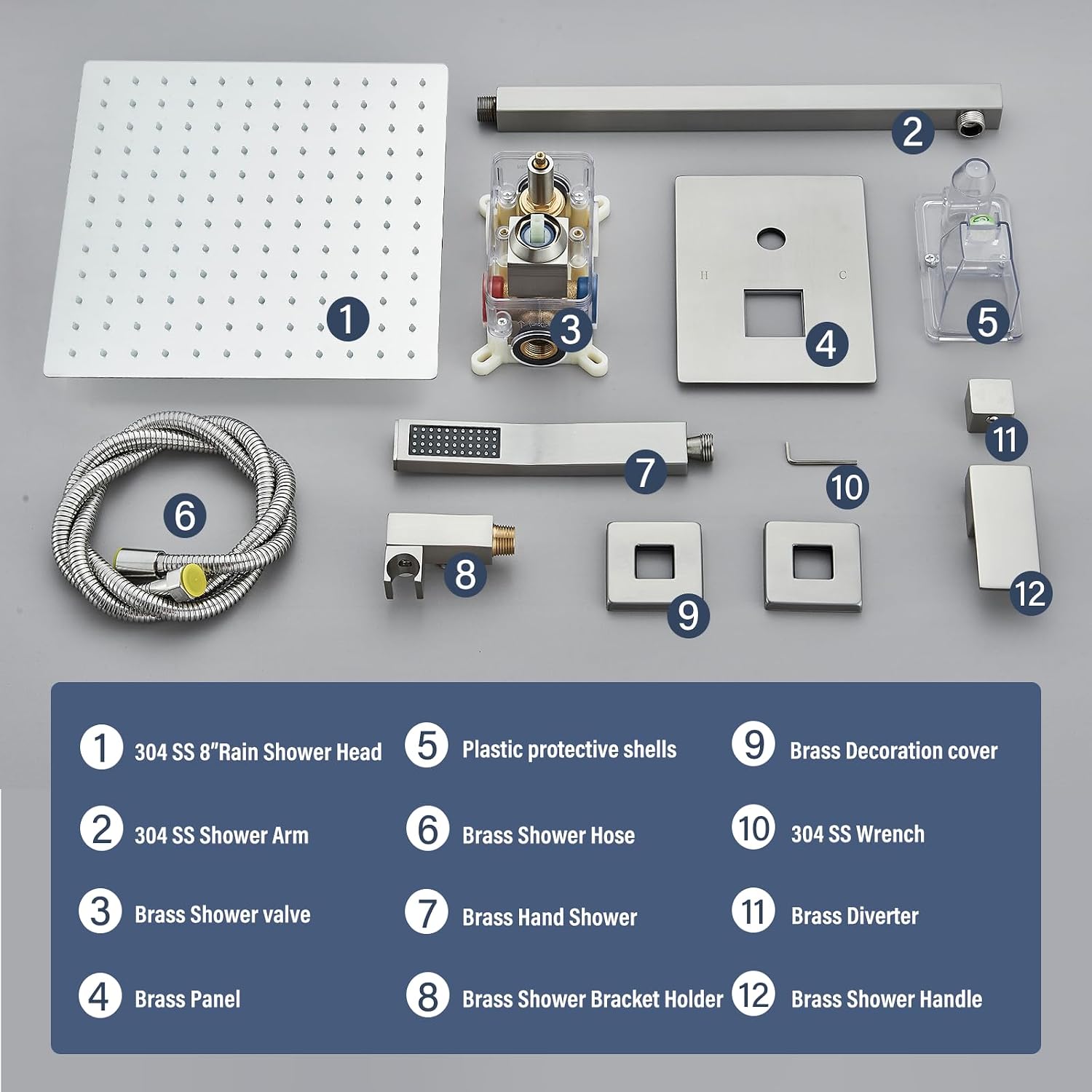 Shower Faucet Set Brushed Nickel Shower System with 12 Inches Rain Shower Head and Handheld Sprayer Wall Mounted Shower Fixture Set with Brass Shower Valve