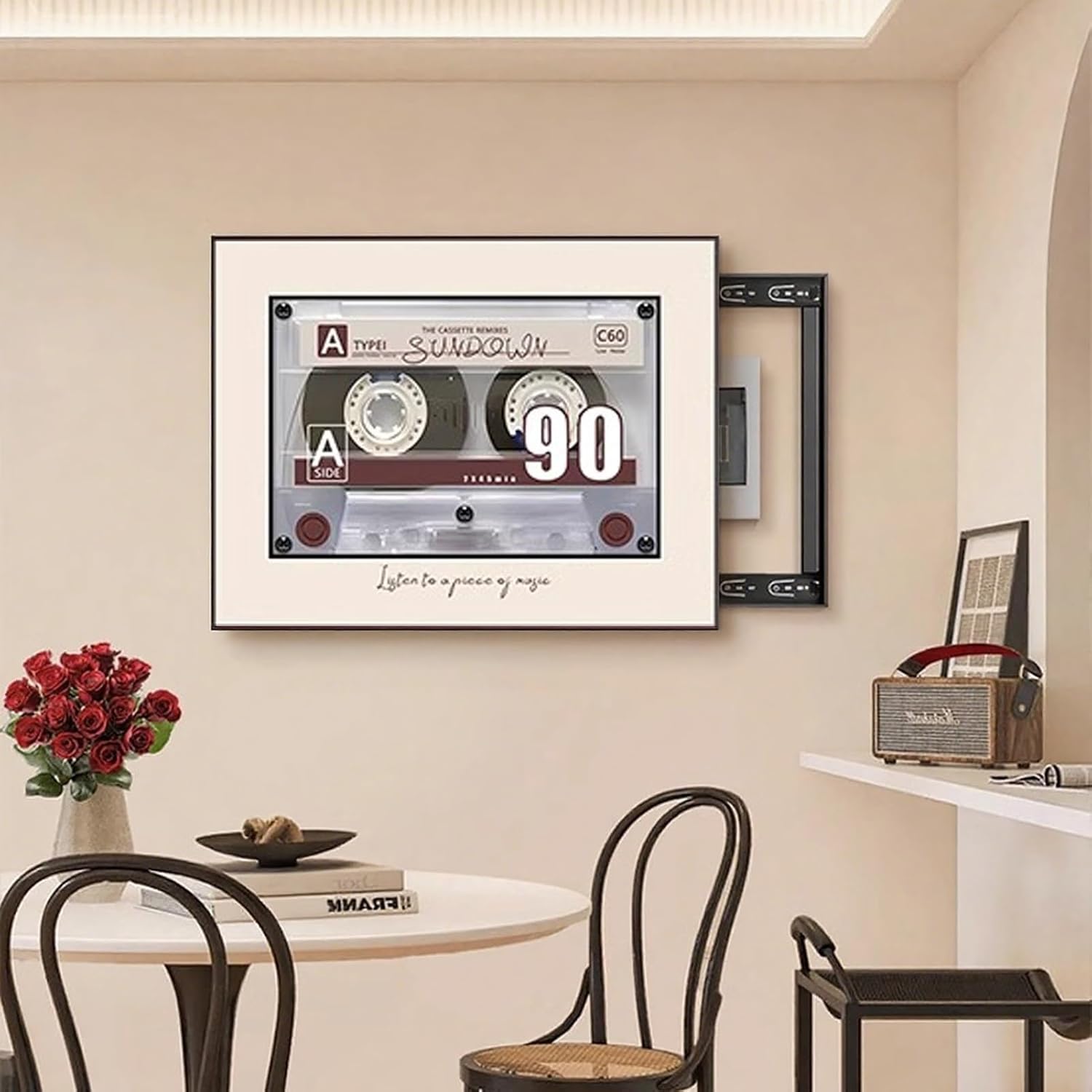 Electrical Panel Cover Electrical Panel Cover with Cassette Tape Pattern, Left-Side Sliding Breaker Box Cover, Vintage Electric Meter Box, Fuse Box Covers(Style B,55 x 45CM(21 5/8 x 17 3/4'))