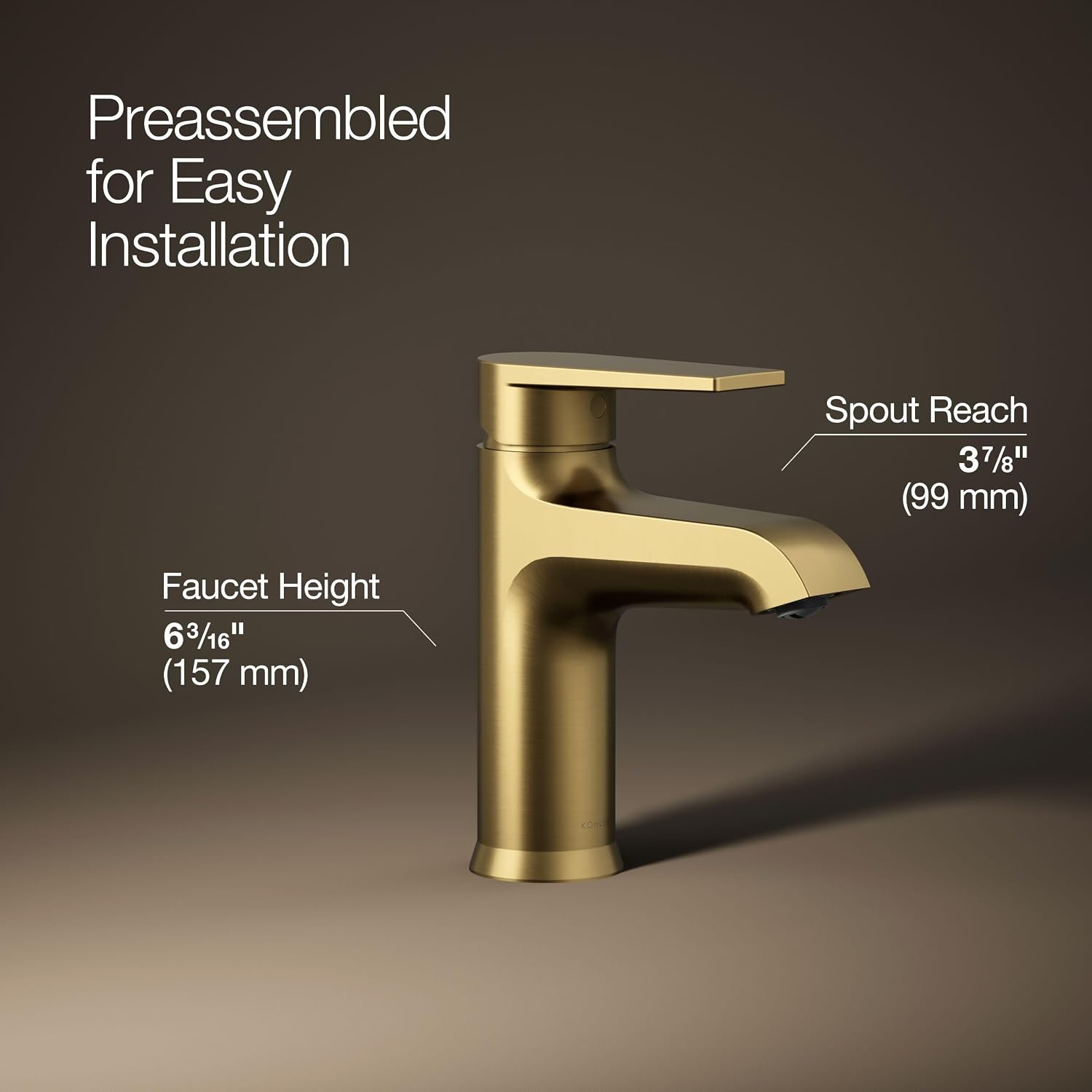 KOHLER K-37894-4-2MB Hint® Centerset Bathroom Sink Faucet, Bathroom Faucets for Sink 3-Hole, 1.2 GPM, Vibrant Brushed Moderne Brass