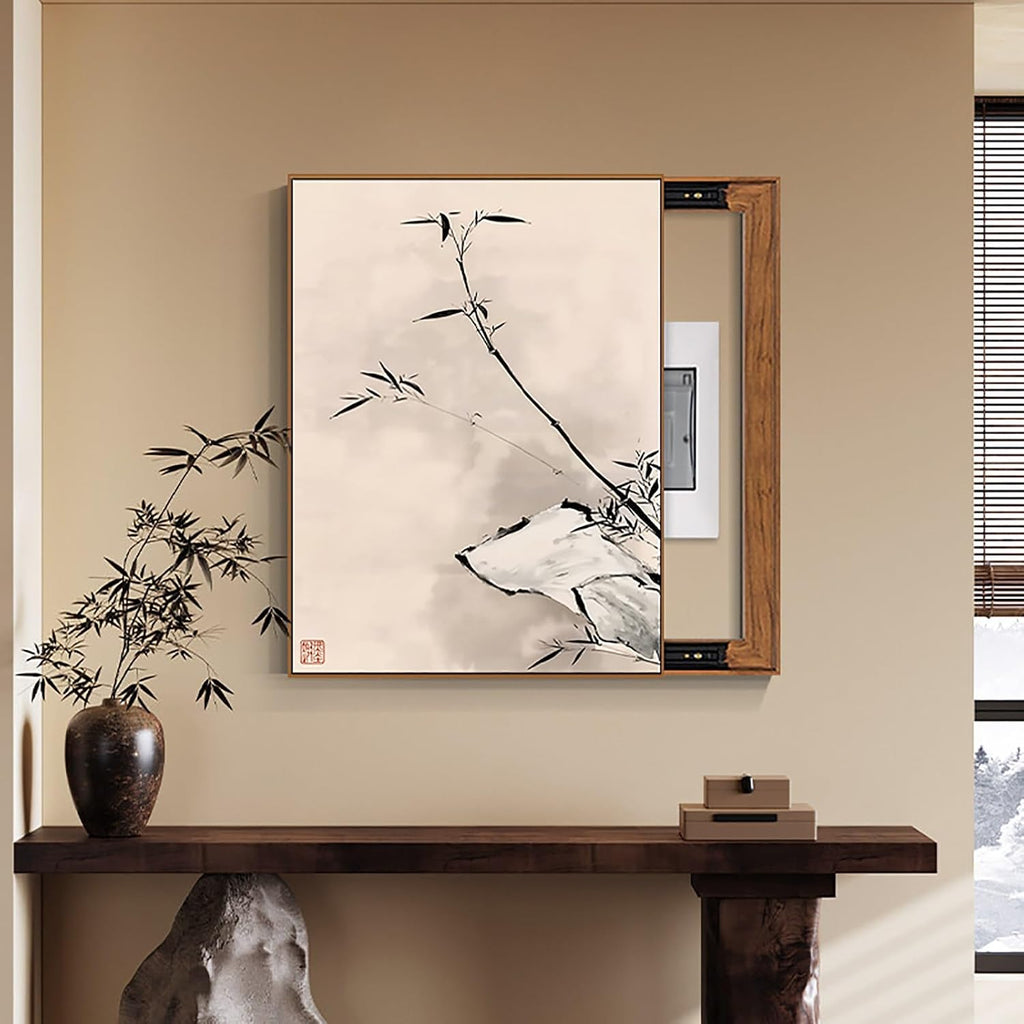 Decorative Fuse Box Cover, Wall Mounted Electrical Panel Cover, Hide Paintings Wall Art with Frame, Oriental Elegance Style, Easy Installation(Brown 1,45 * 55cm/17.7 * 21.6in)