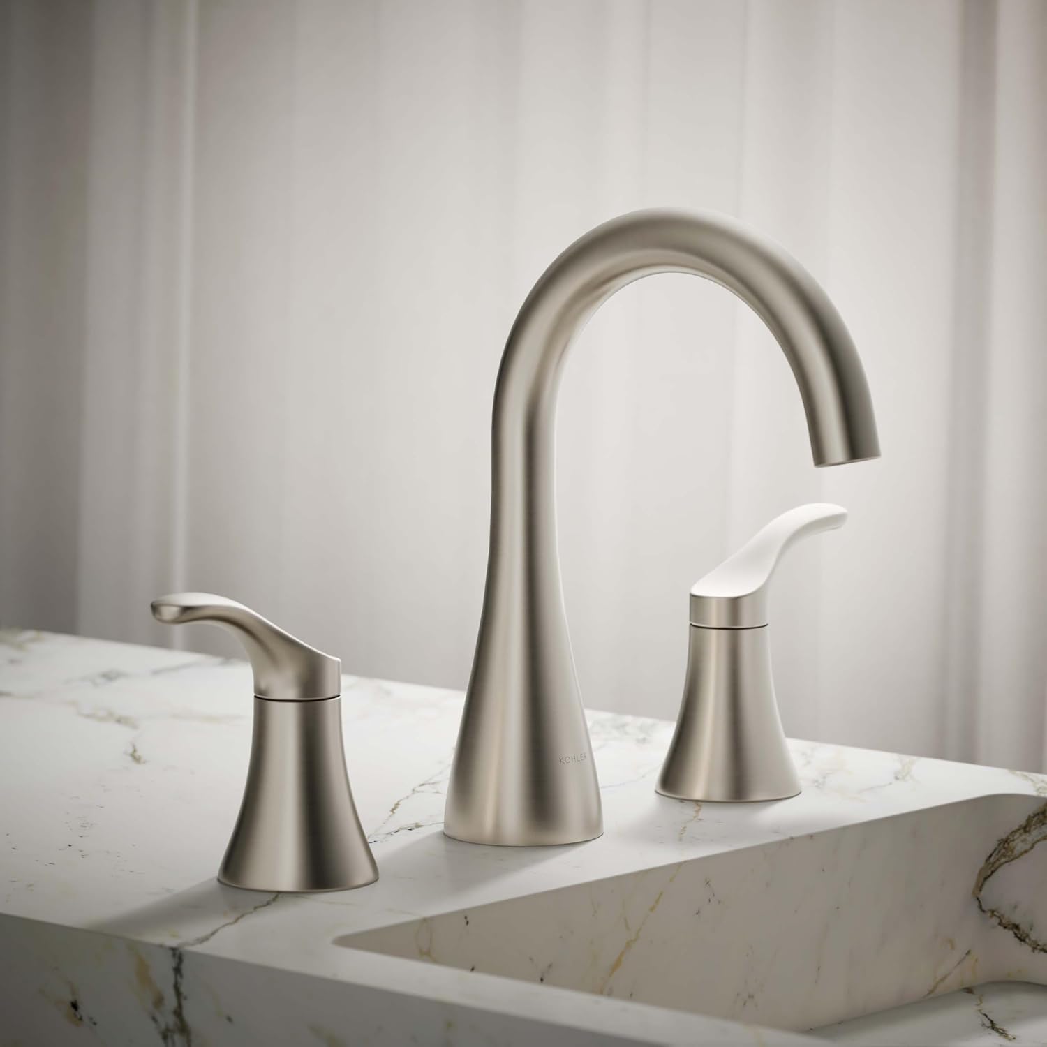 KOHLER K-27390-4N-BN Simplice® Widespread Bathroom Sink Faucet, Two Lever Handles and Clicker Drain, Bathroom Faucets, 0.5 GPM, Vibrant Brushed Nickel