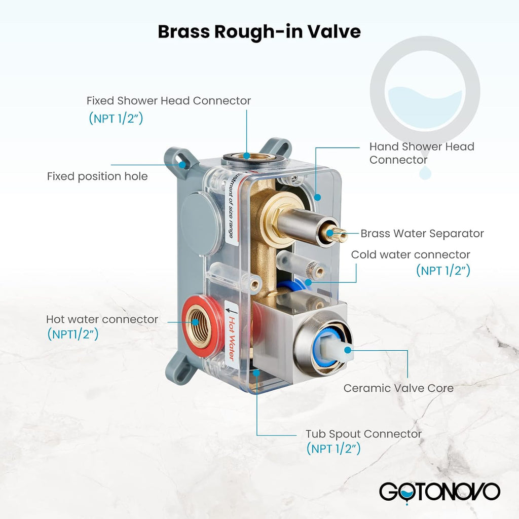 gotonovo Rainfall Tub Shower Faucet Set Bathroom Shower System with Tub Spout Wall Mount Square High Pressure Shower Fixtures with Handheld Sprayer Rough-In Valve 12'' Shower Head,Brushed Nickel