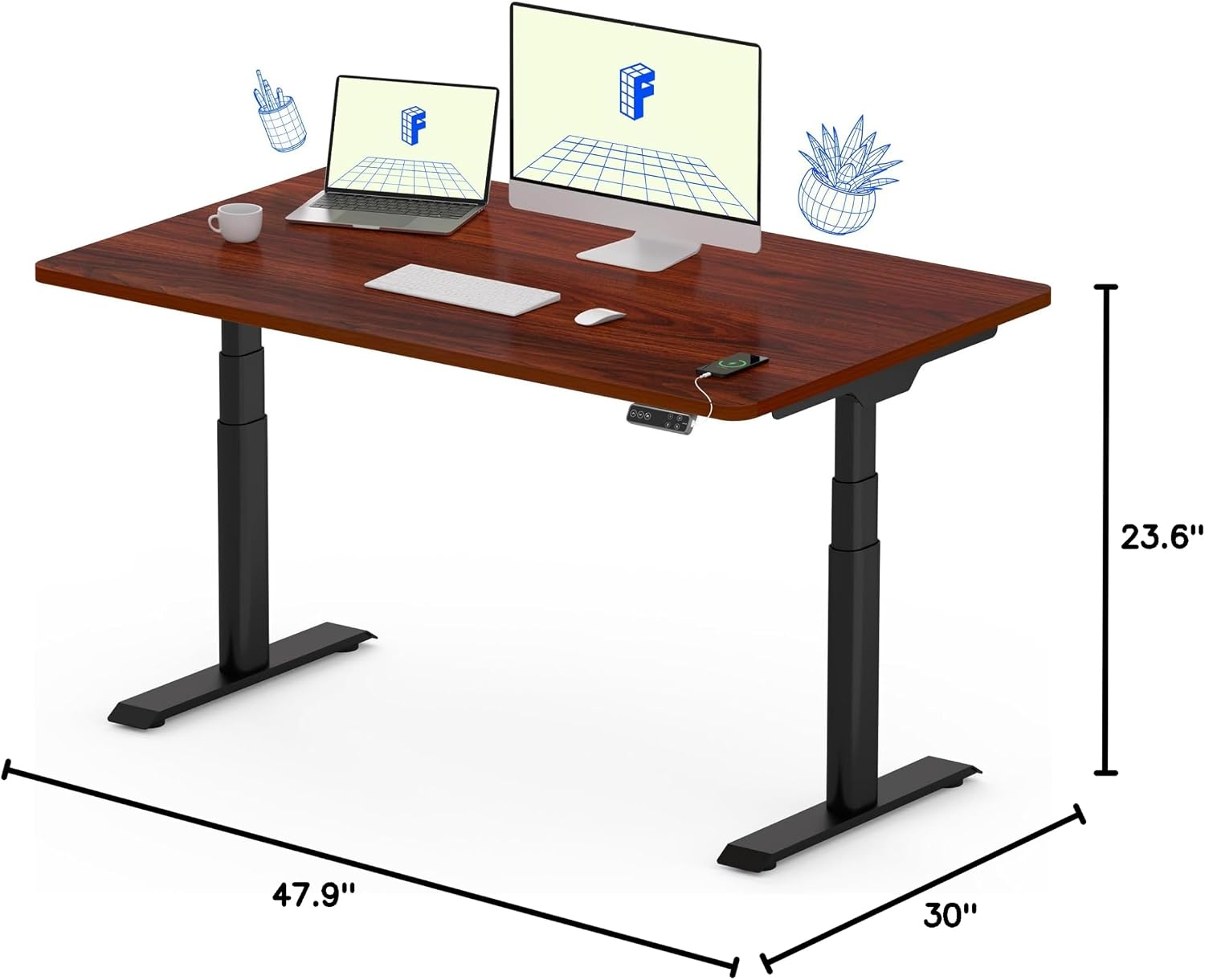 FLEXISPOT E6 Pro Dual Motor Electric Standing Desk, Organic Modern Oval Leg Design, 3-Stage Height Adjustable Sit Stand Desk with Heavy Duty 330lbs, 48' x 30' Mahogany Desktop, Black Frame