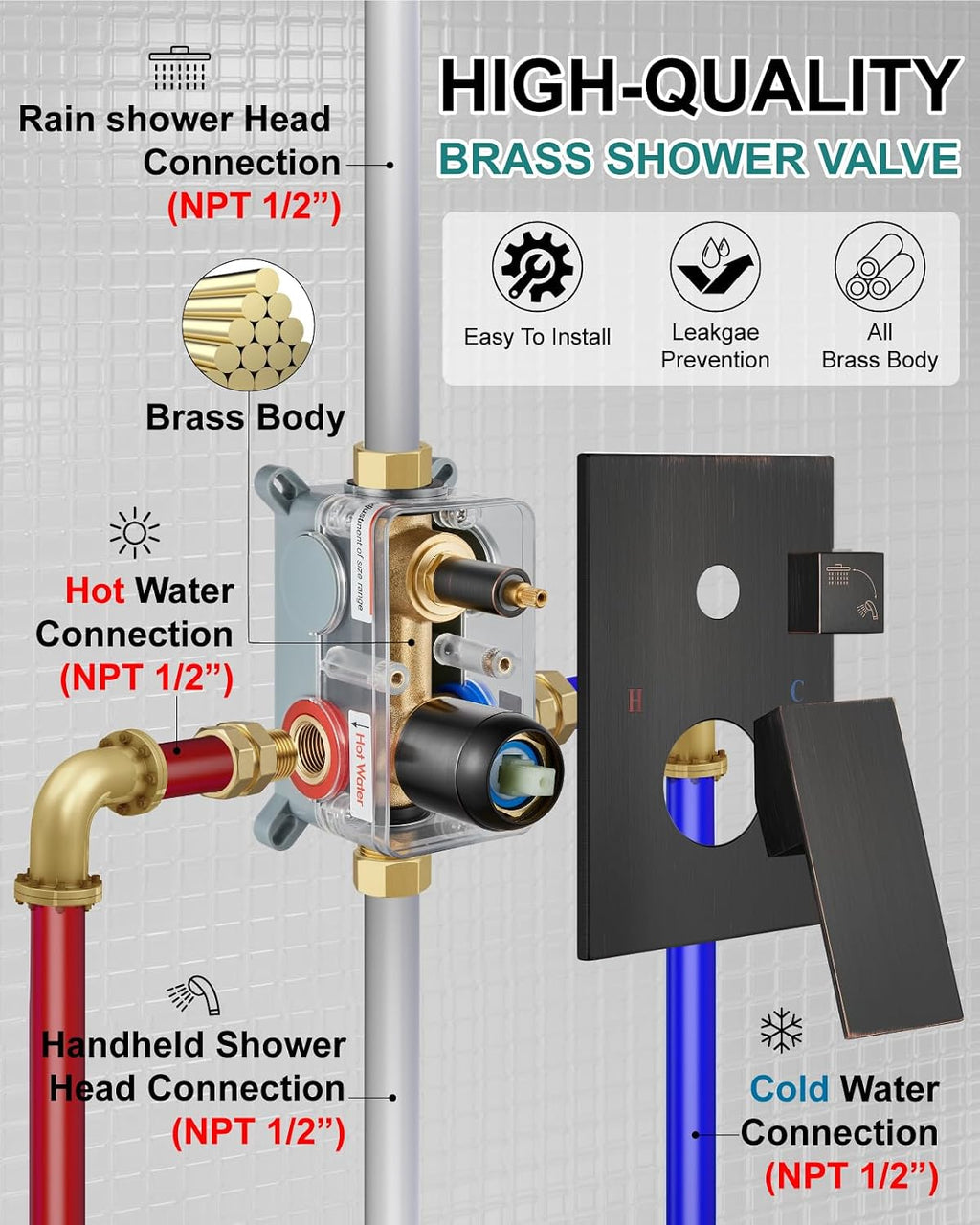 Shower Faucet Set Rainfall Shower System with Square Showerhead and Handle Set Fixture with 2 in 1 Function Handheld Sprayer Wall Mounted Trim Repair Kit Rough-in Valve 10 Inch Oil Rubbed Bronze