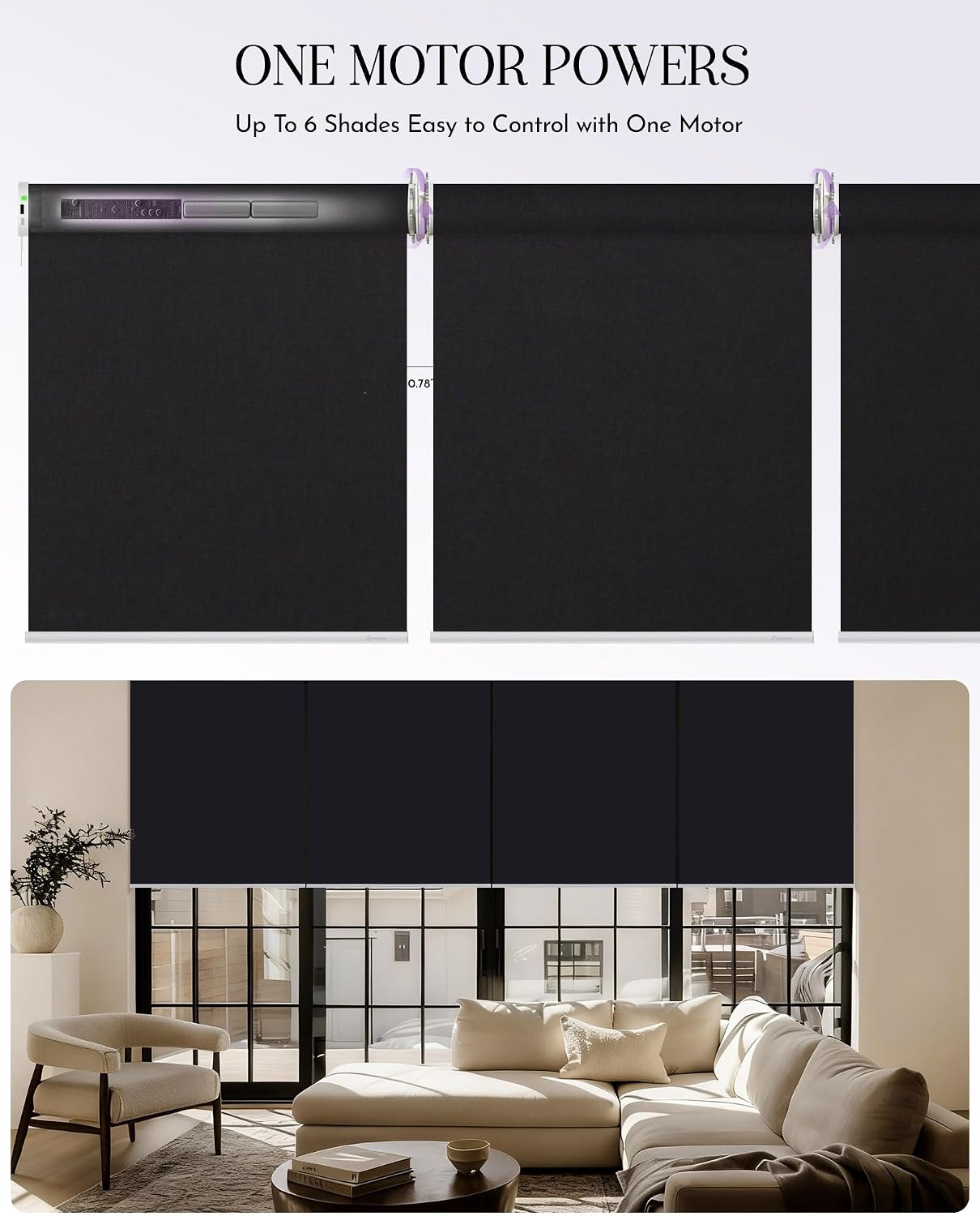 Graywind Smart Coupled Roller Shades Compatible with Alexa Google Custom Size Extra Large Motorized Blinds for Windows(Black)
