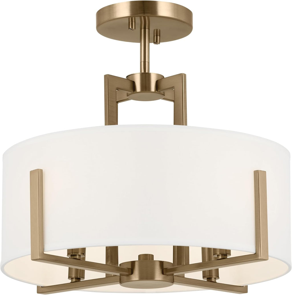 Kichler Malen 4-Light Semi Flush Mount Ceiling Light Fixture, Modern Convertible Semi-Flush or Pendant Light with Fabric Shade in Champagne Bronze, Bedroom or Hallway, (15' Dia x 14.25' H), 52591CPZ