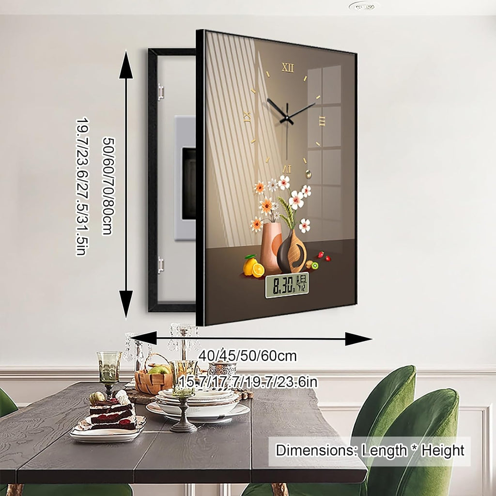 Circuit Breaker Box Cover, Electric Meter Decorative Painting with Clock, Hidden Electrical Panel Cover Decoration for Office, Home, Shopping Mall(Color 1,50 * 60cm/19.7 * 23.6in)