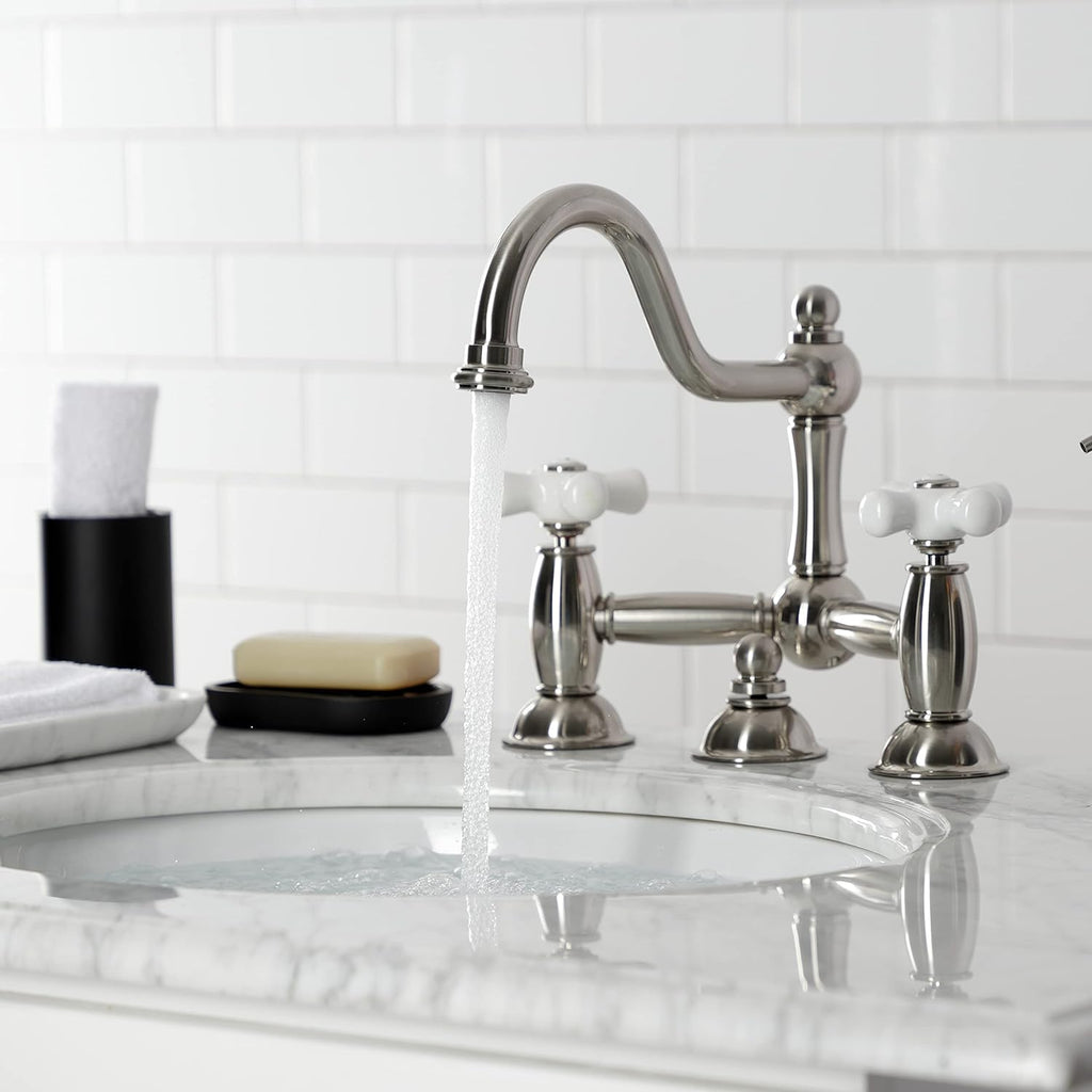 Kingston Brass KS3918PX Restoration Bathroom Bridge Faucet, Brushed Nickel