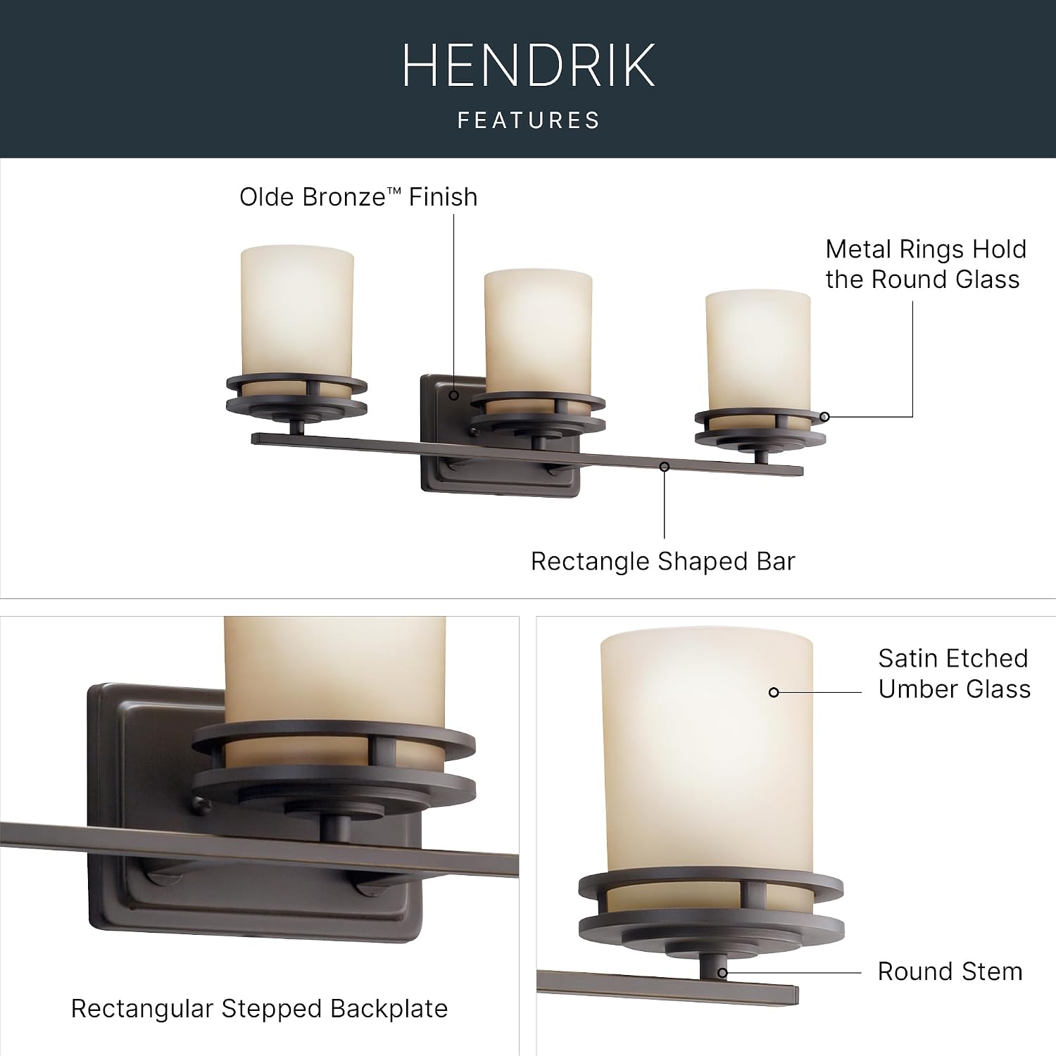 Kichler Hendrik 24' 3 Light Vanity Light with Light Umber Etched Glass Olde Bronze®