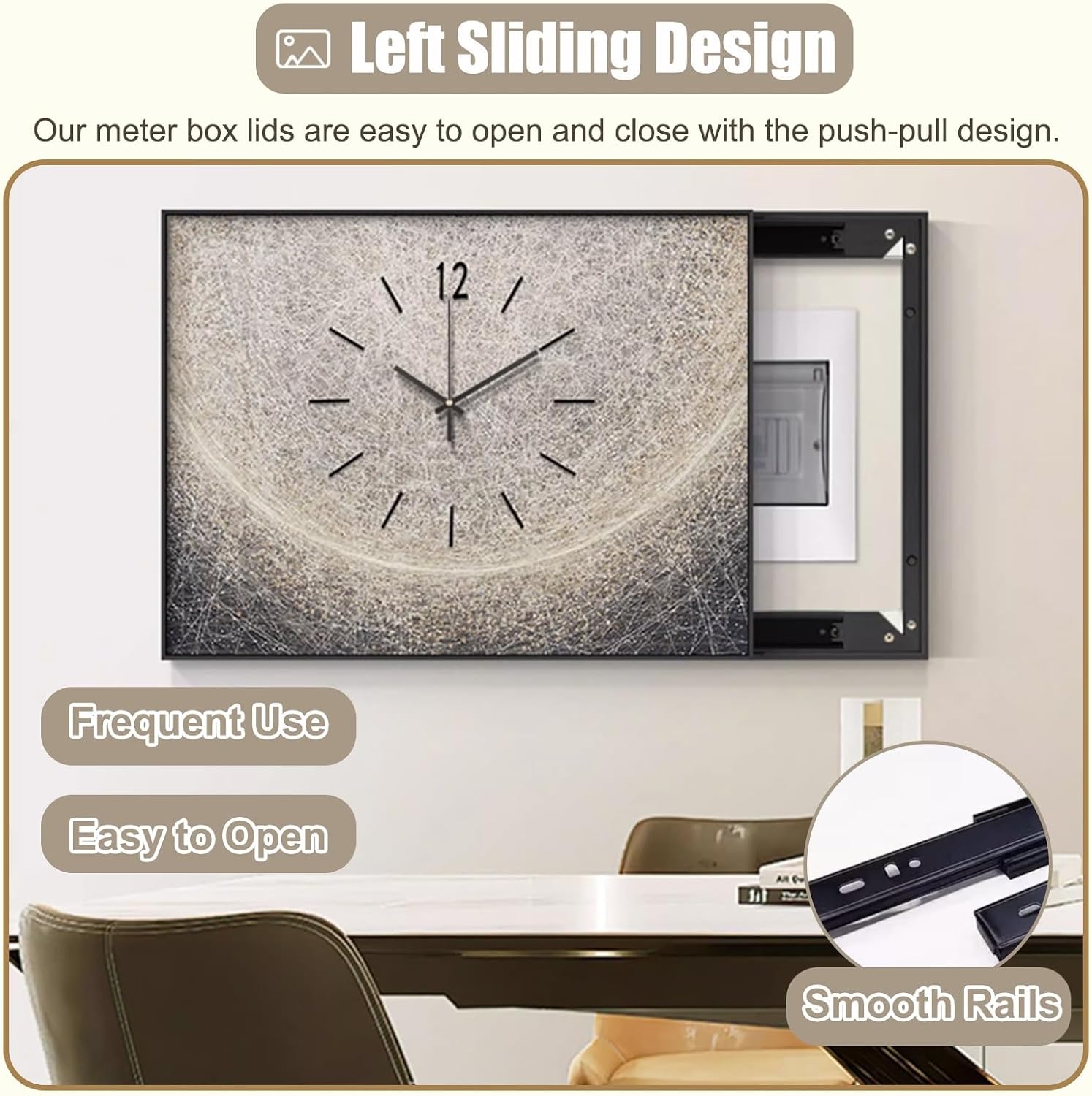 Decorative Breaker Box Cover with Clock, Horizontal Electrical Panel Cover Plate for Replacement/Hide, Circuit Distribution Protection Box for Hotel(ligjt Grey,55x45cm(21 5/8x17 3/4in))