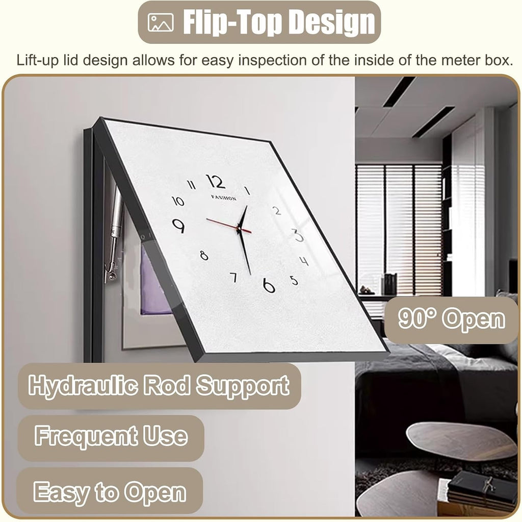 Vertical Breaker Box Cover with Clock, White Electrical Panel Lid with Crystal Panel, Decorative Electric Meter Box Plate for Fuse Box/Junction Box(Light Coffee,40x50cm(15 3/4x19 3/4in))