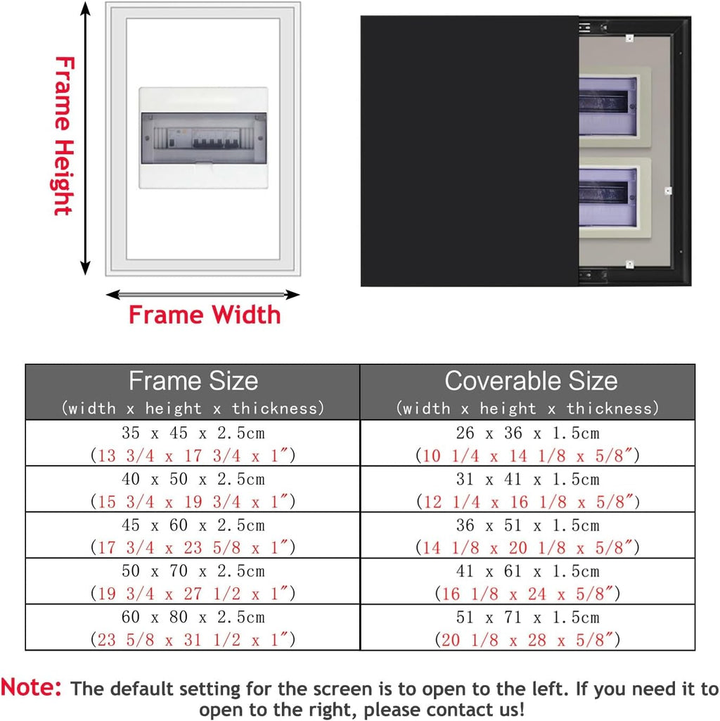 Electrical Panel Cover Sliding Electric Meter Box Cover, Wall Mounted Breaker Box Home, Decorative Electrical Panel Cover, Aluminum Frame + Tempered Glass Screen(Black2,WXL-40 x 50CM-15.7X19.7')
