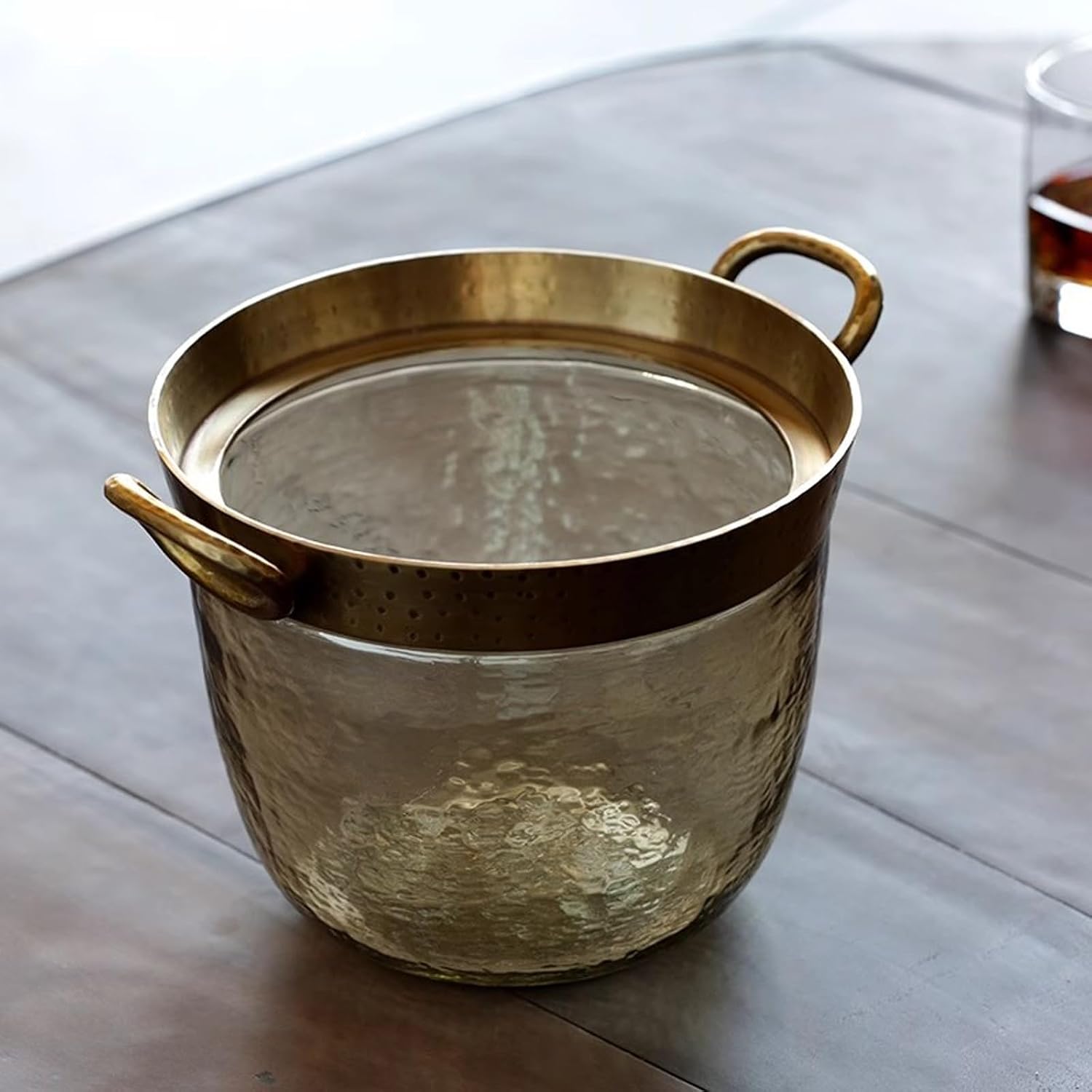 Ice Cube Trays Luxury Glass Ice Bucket with Gold Copper Edge Decoration Retro Style Handmade Metal Insulated Ice Bucket, Great for Home Bar, Chilling Beer, Champagne, Wine Bottle Ice Bucket For Party