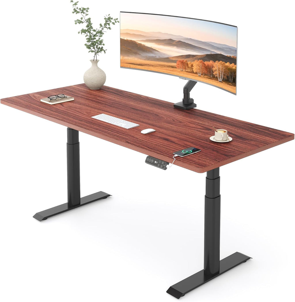 FLEXISPOT E6 Pro Dual Motor Electric Standing Desk, Organic Modern Oval Leg Design, 3-Stage Height Adjustable Sit Stand Desk with Heavy Duty 330lbs, 48' x 30' Mahogany Desktop, Black Frame