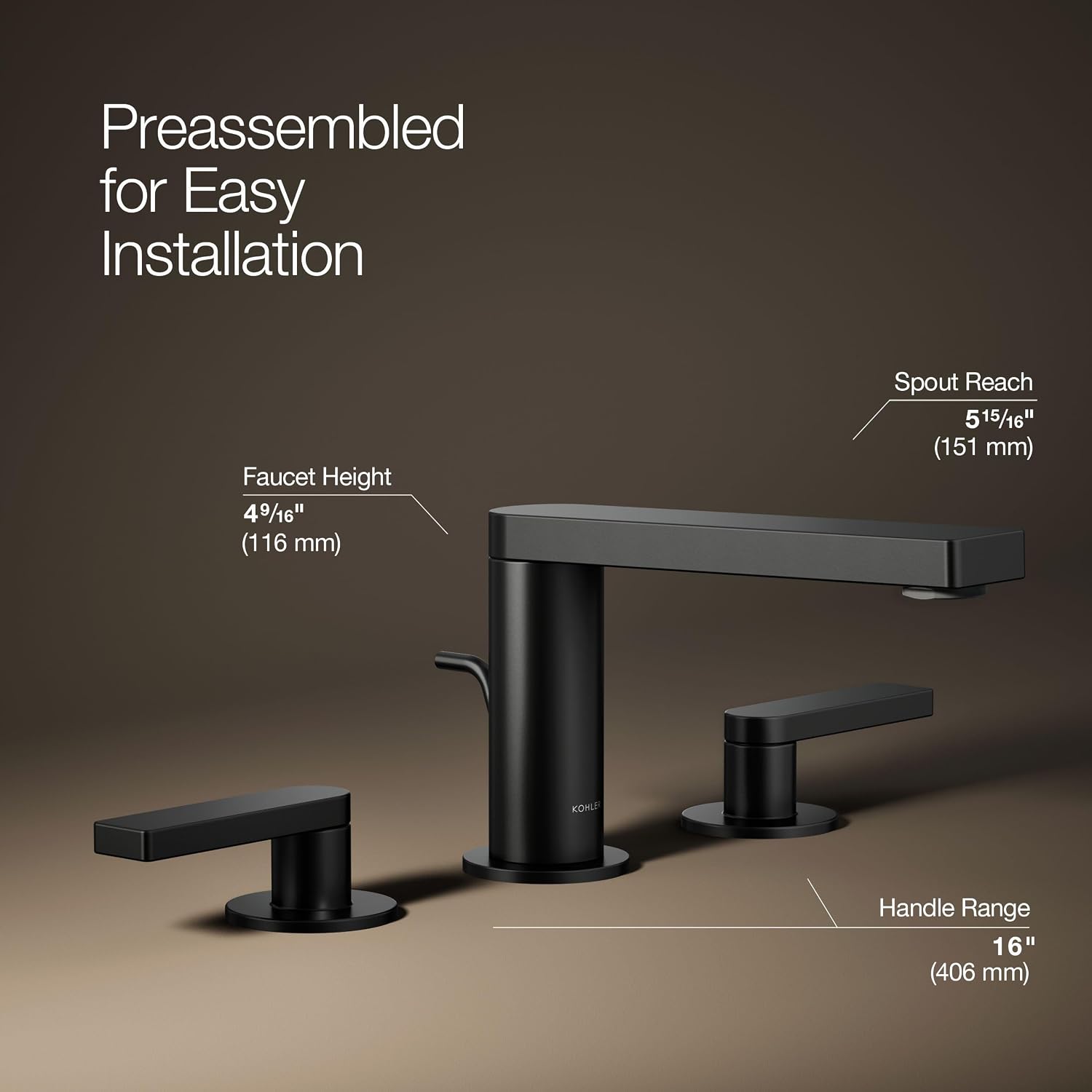 Kohler 73060-4-BL Composed® Widespread Bathroom Sink Faucet with Lever Handles, 1.2 gpm, Matte Black