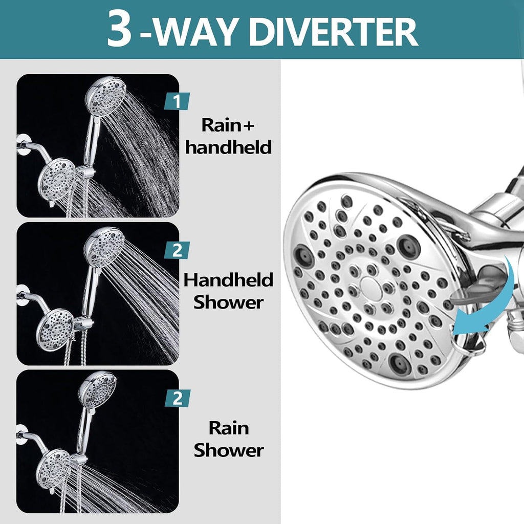 5' Dual Shower Faucet Compatible with 13/14 Series Tub Trim Kit, High Pressure Round Rain Shower Head& Handheld Set Faucet System (Valve& Catridge Not Inclued)
