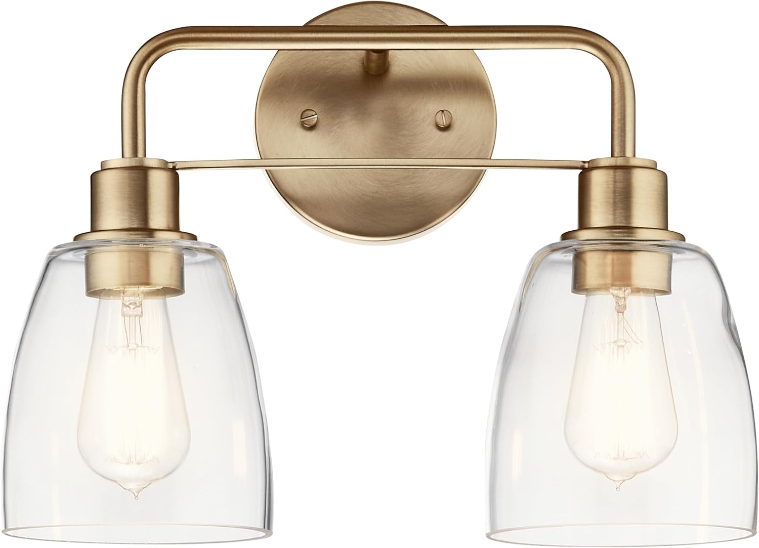 Kichler Meller 2-Light Bathroom Vanity Light Fixture with Clear Glass Shades, Industrial Wall Sconce in Champagne Bronze for Bathroom Mirror (11.25' x 5.5' x 7'), 55101CPZ