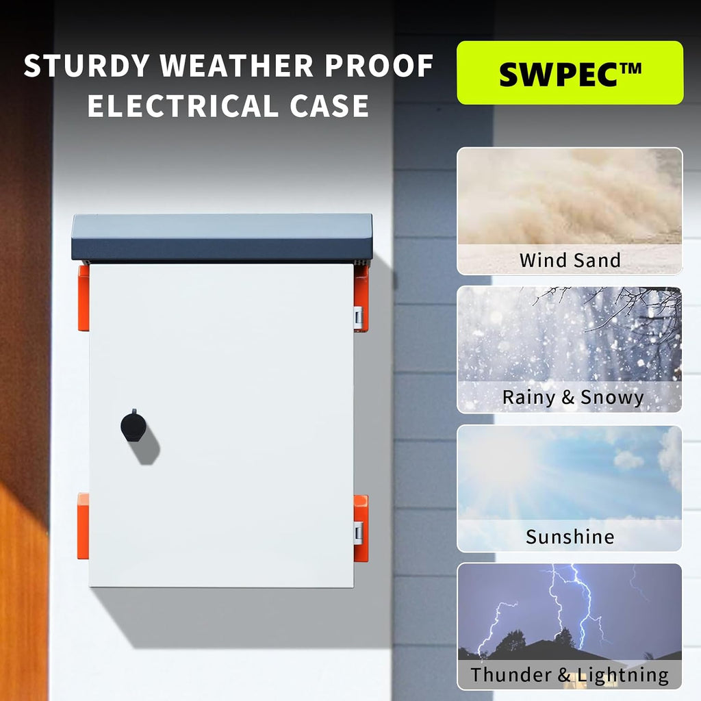 Outdoor Electrical Enclosure Nema Box with Rain Hood Weatherproof Box for Electronics Junction Box with Fan Vented, Electrical Cabinet with Mounting Track Hole in Back 16X20X8