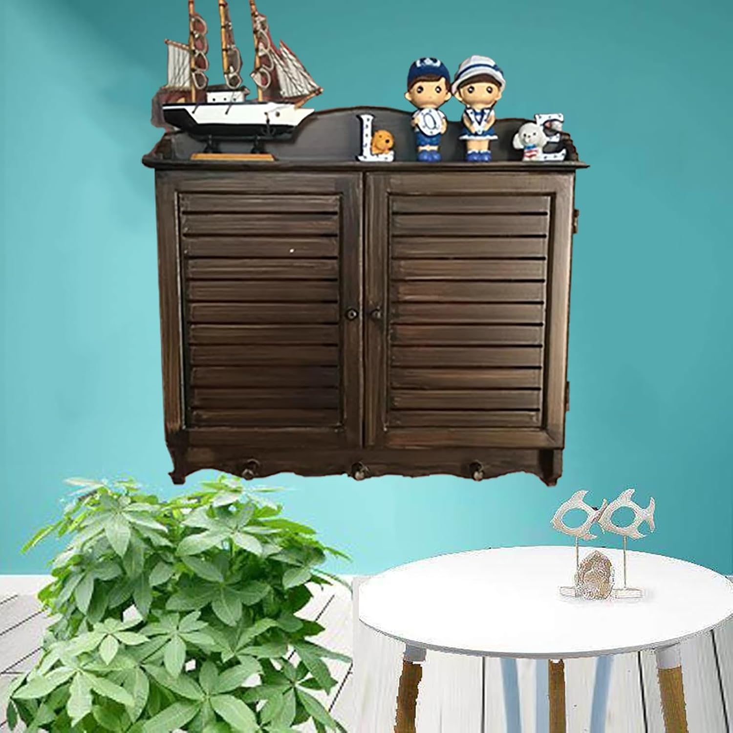 Electrical Panel Cover Wood Louvered Electrical Cabinet Cover, Decorative Ventilated Breaker Box Hider, Fuse Box Enclosure Protective Lid with Hanging Hooks(Dark Brown,40x28CM-15.7x11)