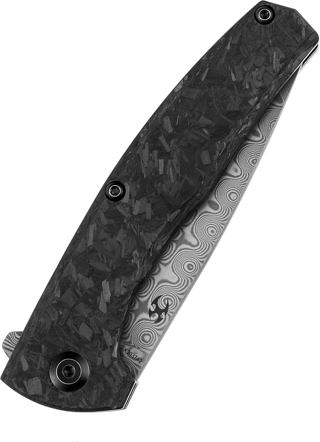 KANSEPT AGI Pocket Folding Knives EDC Camping 2.94'' Dmascus Material Pocket Folding Knife with Twill Carbon Fiber + Black Stonewashed Titanium Handle Everyday Carry K2037A2