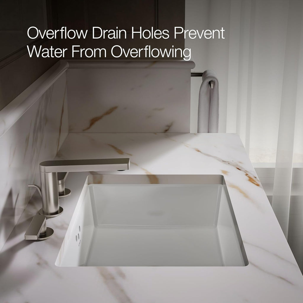 KOHLER K-2330-0 Kathryn 19-3/4' Rectangular Under-Mount Bathroom Sink, Vitreous Lavatory Vanity Sink with Overflow, No Faucet Holes, White