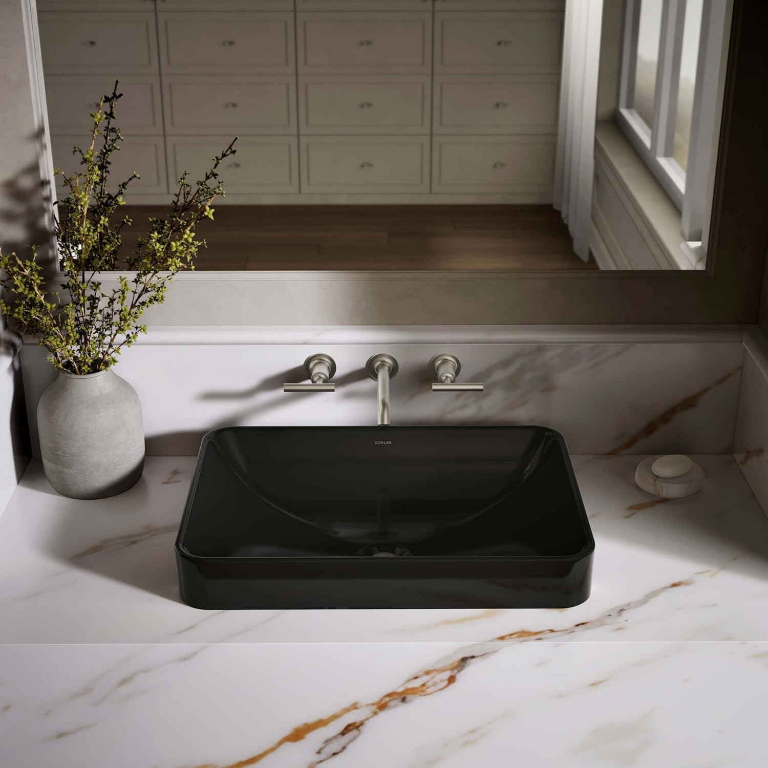 Kohler 5373-7 Bathroom Sink Vox Rectangle Vessel, Black