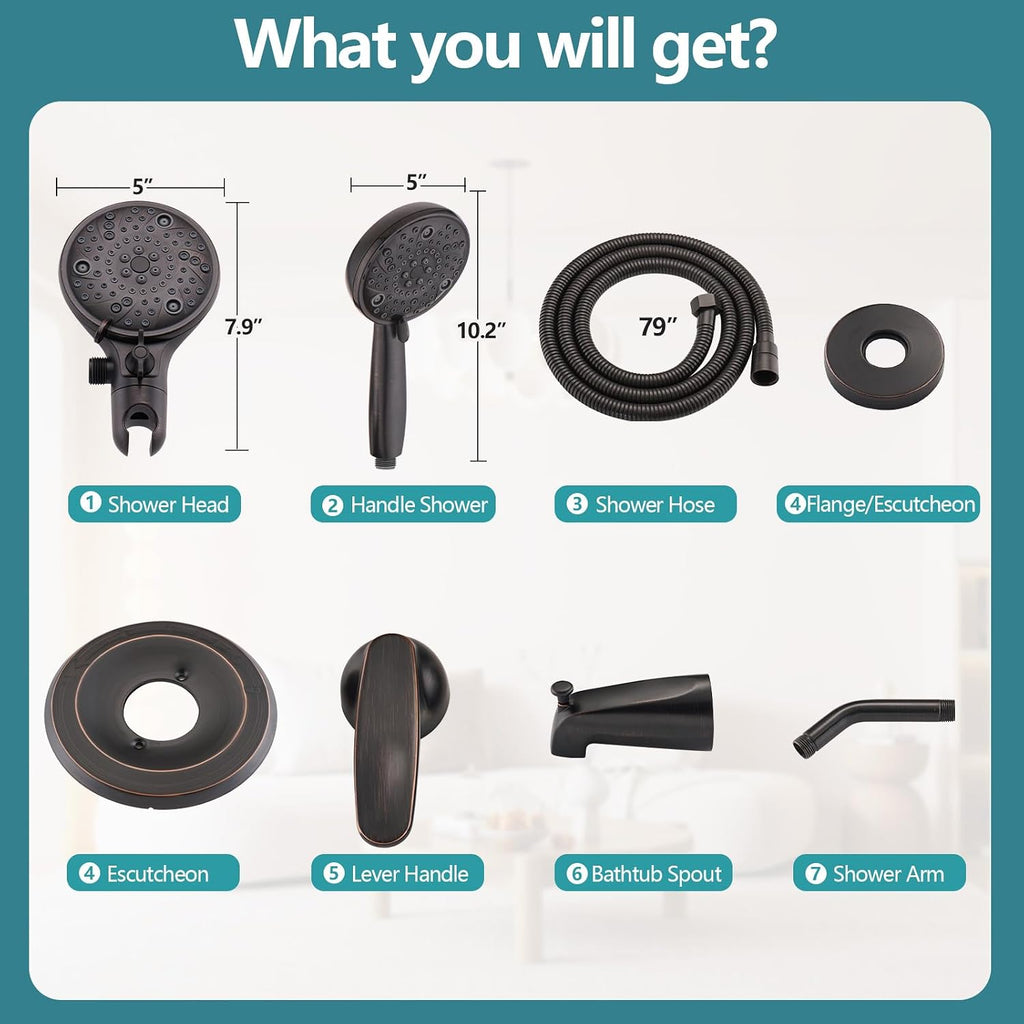 5' Dual Shower Faucet Compatible with Delta 13/14 Series Tub Trim Kit, High Pressure Round Rain Shower Head& Handheld Set Faucet, Oil Rubbed Bronze (Valve& Catridge Not Inclued)