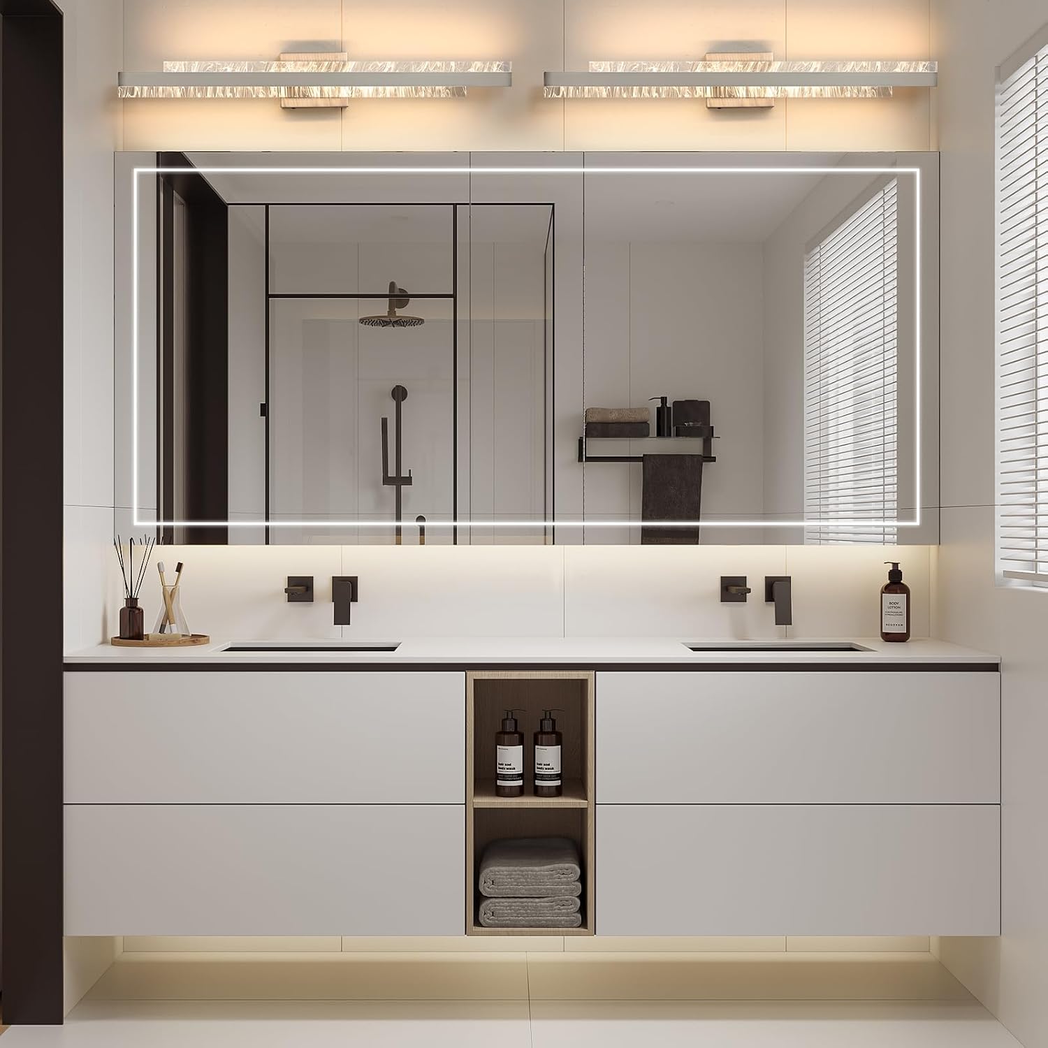 Modern Bathroom Vanity Light: Brushed Nickel 32 inch 28W Dimmable LED Bath Bar Light Fixtures Over Mirror - Wall Sconce Picture Lights for Powder Room Bedroom 3000k