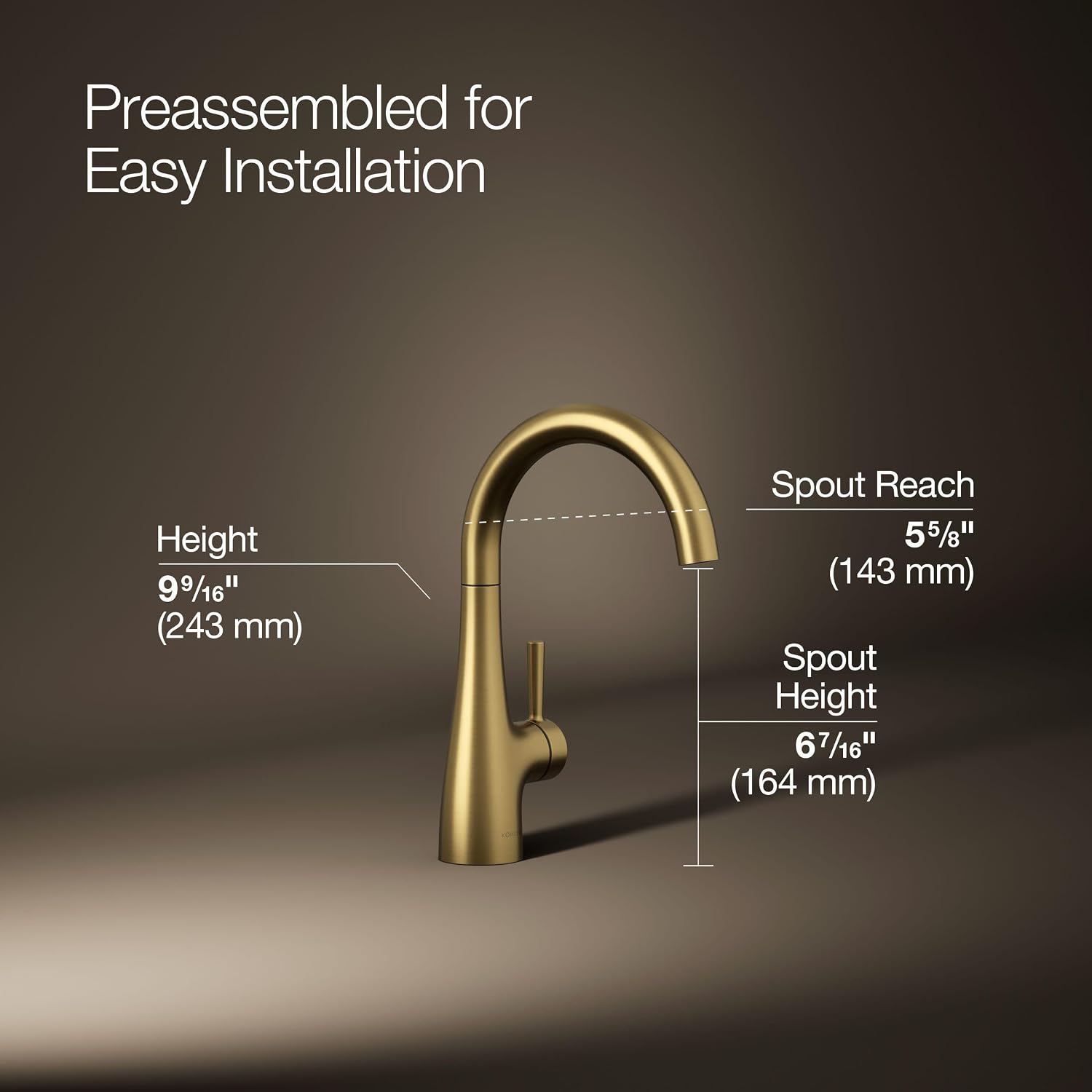 Kohler 26368-2MB Transitional Beverage Faucet, Vibrant Brushed Moderne Brass