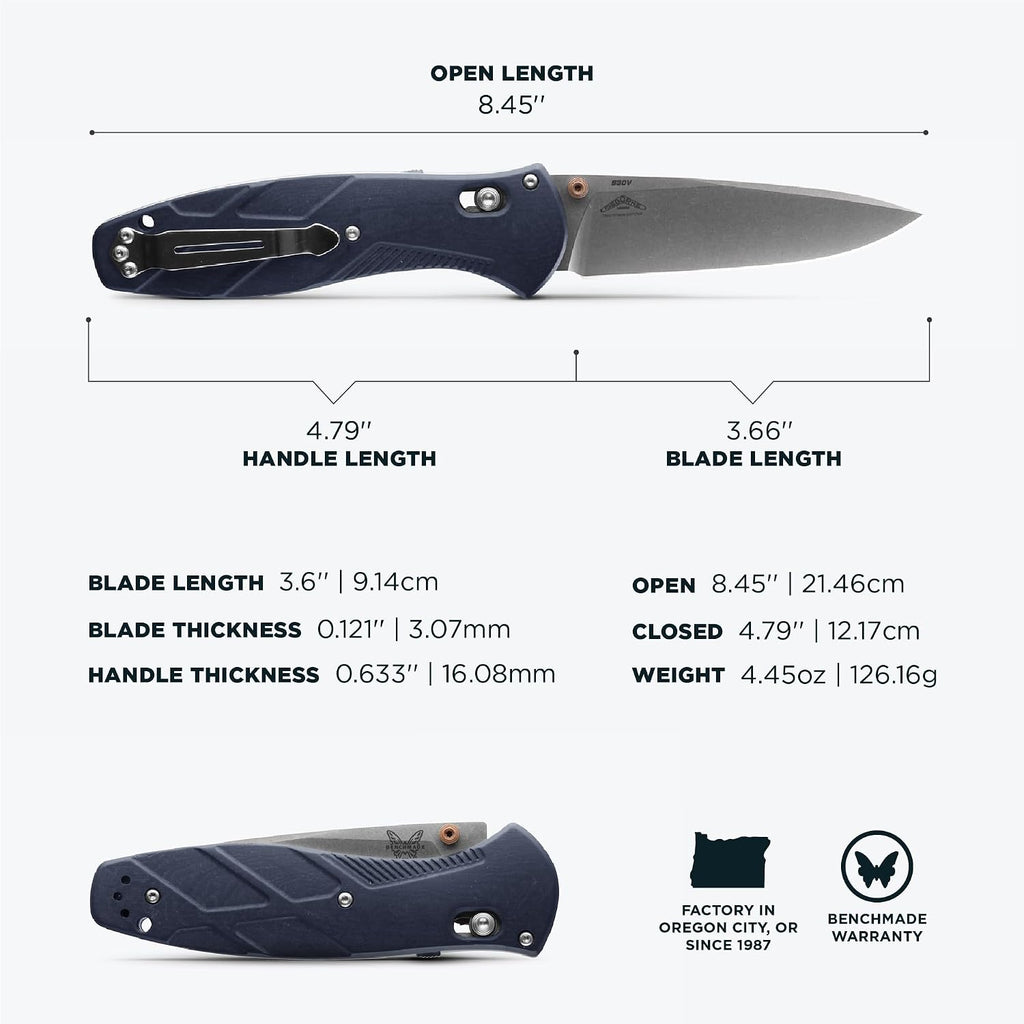 Benchmade - Barrage, Tactical, Every Day Knife, Plain Edge, Drop-Point Blade, Blue Canyon Richlite Handle (581-03)