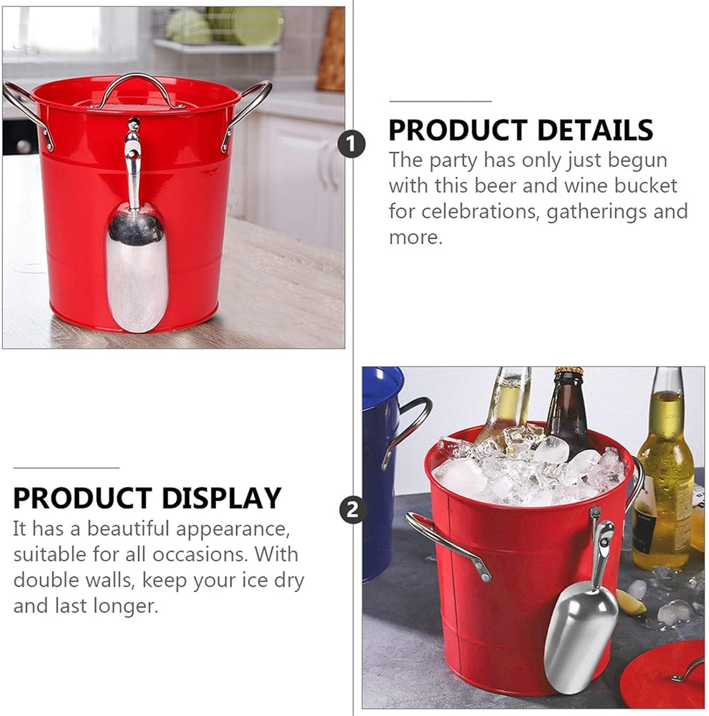 Ice Bucket with Lid and Ice Tongs,3.5L Metal Double Wal Ice Bucket with Lid and Scoop,Ice Buckets for Parties,Ice Bucket for Cocktail Bar,Metal Drink Cooler