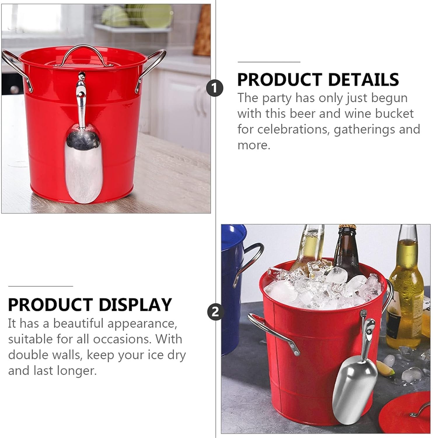 Ice Bucket with Lid and Ice Tongs,3.5L Metal Double Wal Ice Bucket with Lid and Scoop,Ice Buckets for Parties,Ice Bucket for Cocktail Bar,Metal Drink Cooler
