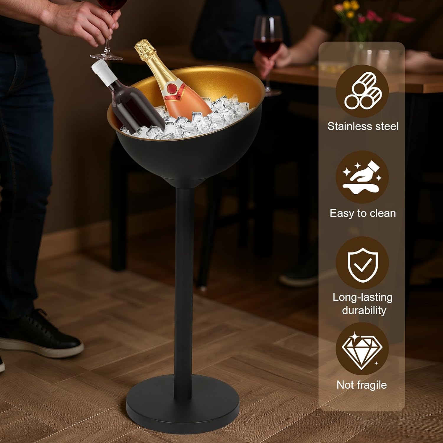 Generic 12L Champagne Ice Bucket with Stand Standing Ice Buckets Stainless Steel for Wedding KTV Club BBQ Party Home Outdoor