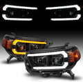 AmeriLite for 2010-2013 Toyota 4Runner Switchback LED DRL Sequntial Turn Signal Dual Projector Black Headlight Set - Driver and Passenger Side