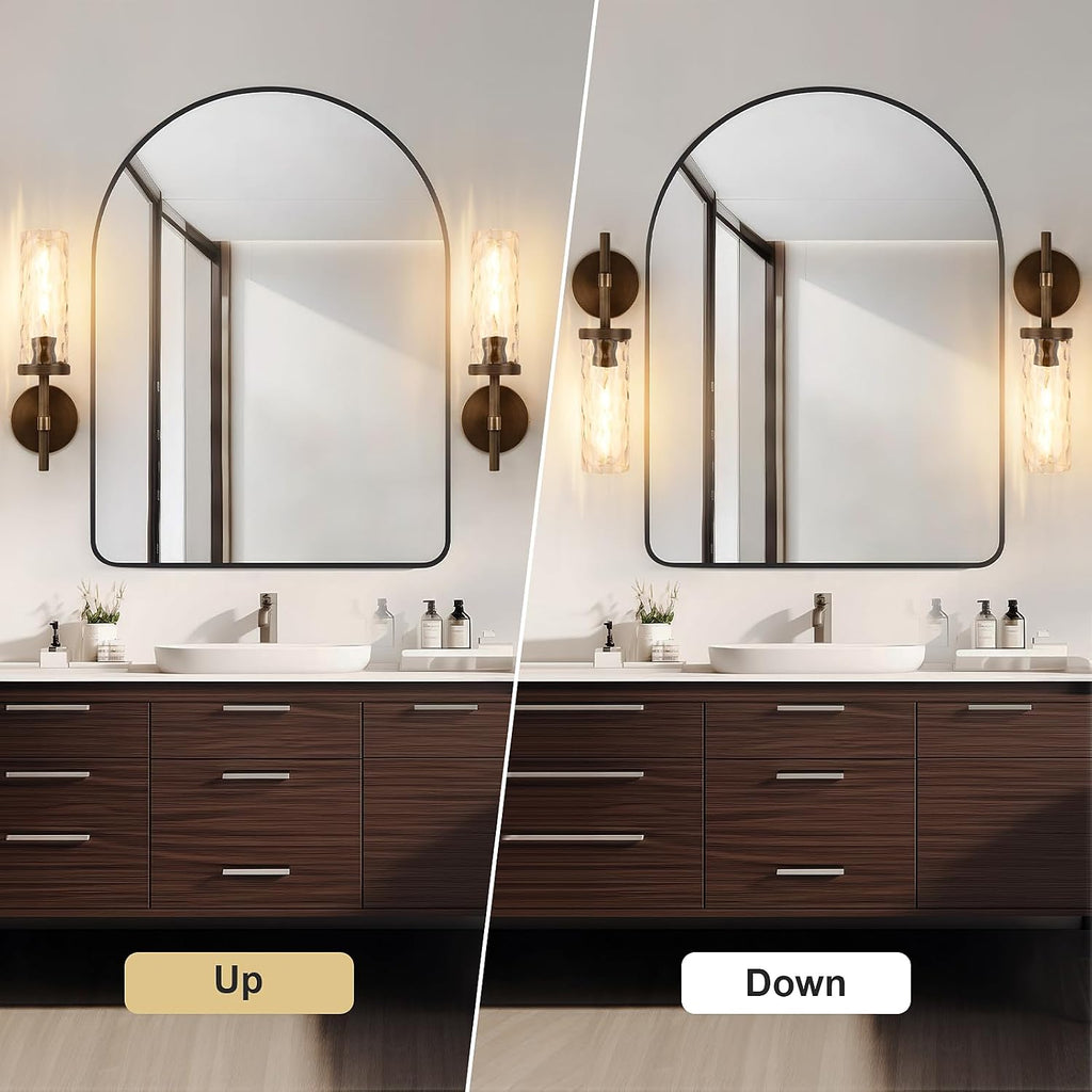 15' Knurled Brass Wall Sconce with Water Ripples Glass Tube, Bronze Bathroom Vanity Light Fixtures, Modern Lamp Lighting for Bedroom, Living Room, Hallway, Staircase, Mirror, Kitchen