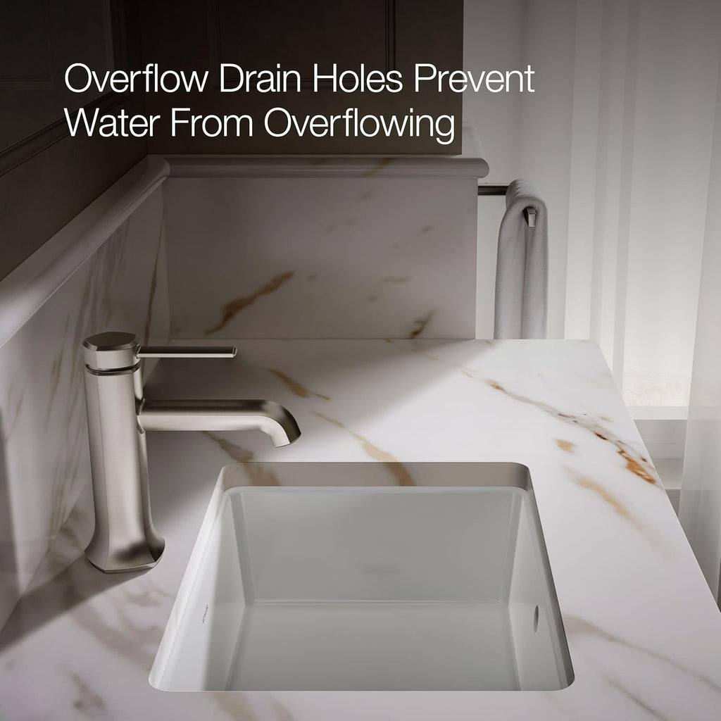 KOHLER Verticyl 17' Undermount Bathroom Vanity Sink With Overflow Drain, Undermount Bathroom Sink, White