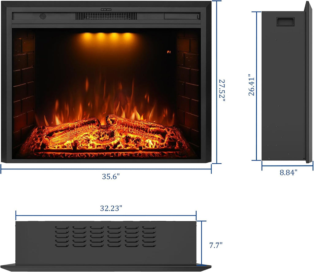 36 inch Electric Fireplace, Wall Fireplace Electric with Remote Control, Realistic Log and Crackling Sound, Overheating Protection and Timer, 750/1500W Black