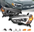 AmeriLite for 2014-2023 Toyota 4Runner LED Tube Square Projector Gun-Metal Headlights Assembly Set - Passenger and Driver Side