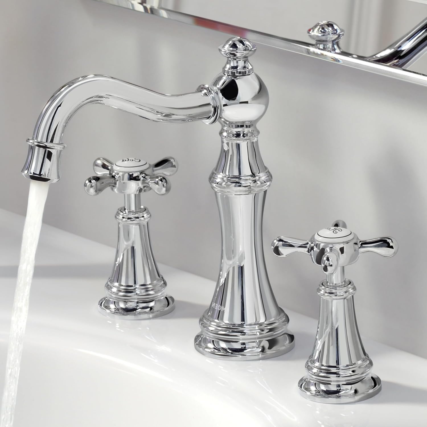 Moen Weymouth Chrome Two-Handle Widespread Cross Handle Bathroom Faucet Trim Set, Valve Included, TVS42114