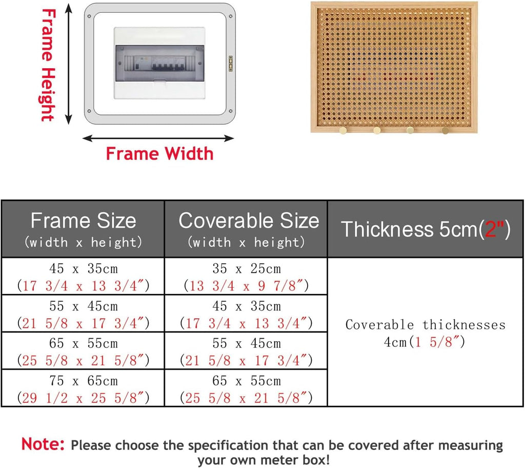 Electrical Panel Cover Wooden Fuse Box Panel Cover Home, Electrical Panel Cover Decorative Wall, Electrical Meter Cover Box with Rattan Surface, Breaker Box Covers(WXL-45 x 35CM-17.7 X 13.8)