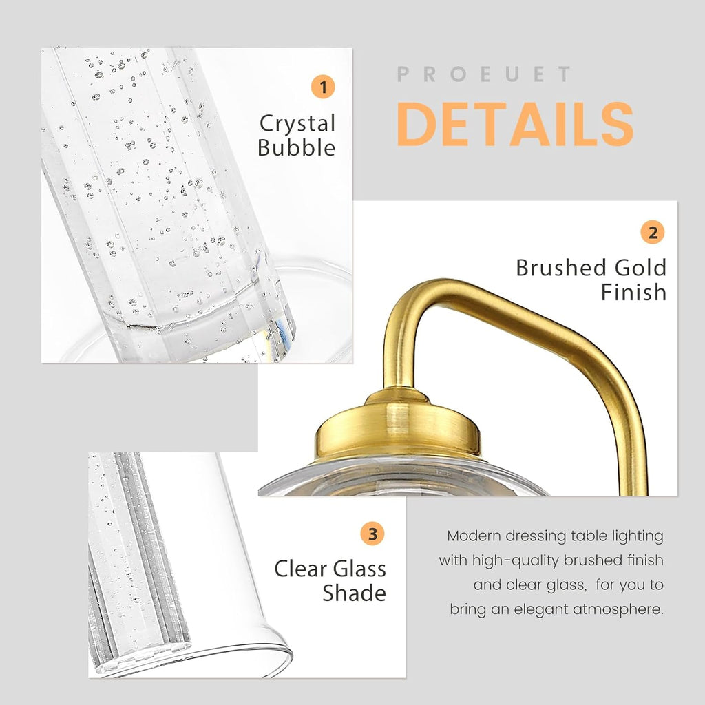 zeyu 6-Light Bathroom Wall Mounted Light, 40W Gold Bathroom Light Fixtures with 5 Color Modes, Brushed Gold Finish with Crystal Bubble and Clear Glass, ZSL72B-6W LED BG