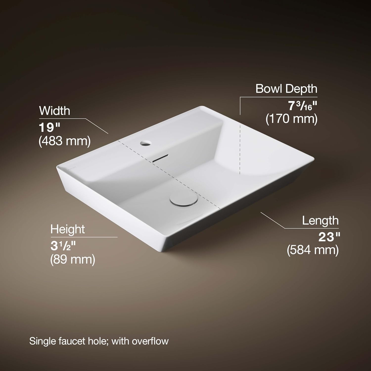 KOHLER Brazn Rectangle Vessel Bathroom Sink