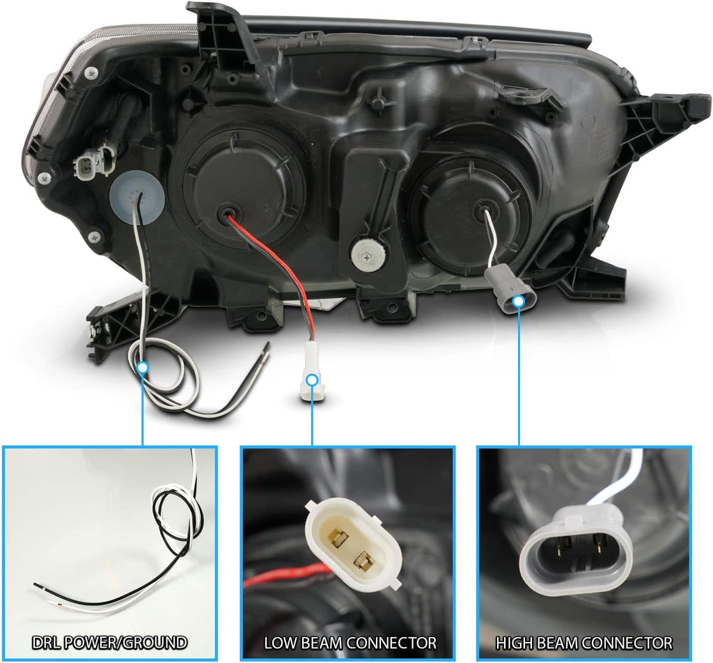 AmeriLite for 2010-2013 Toyota 4Runner Switchback LED DRL Sequntial Turn Signal Dual Projector Black Headlight Set - Driver and Passenger Side